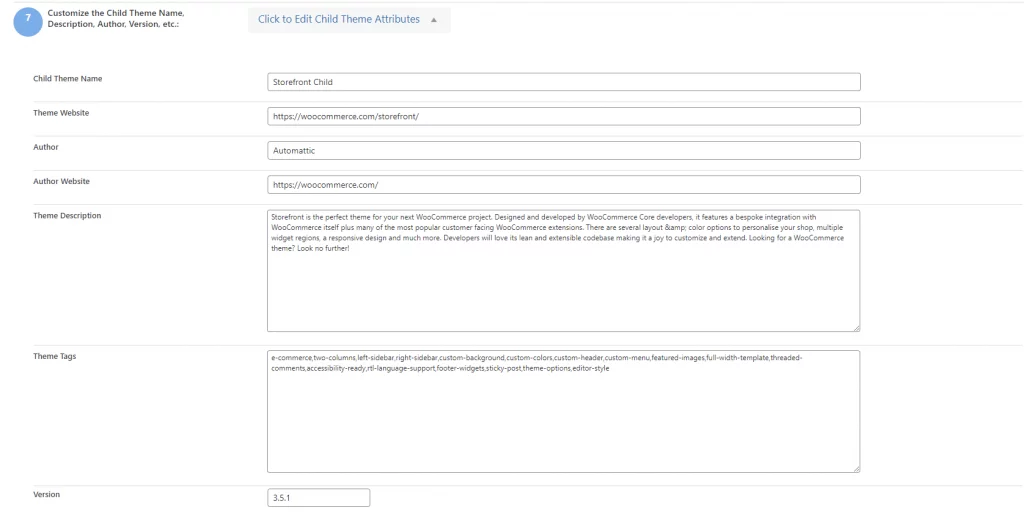 Descrierea temei copil în WordPress