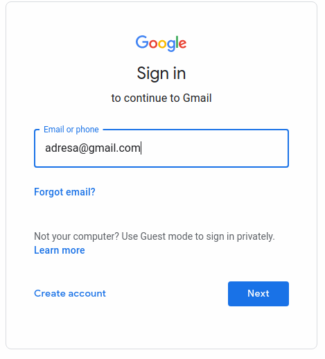 interfața Gmail