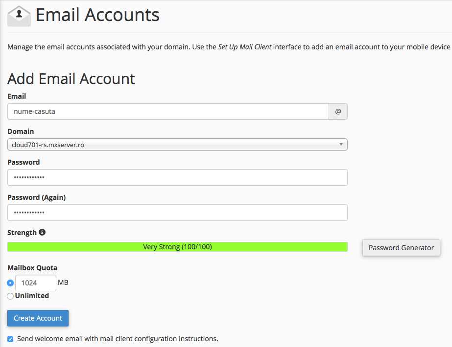 configurare e-mail în cPanel