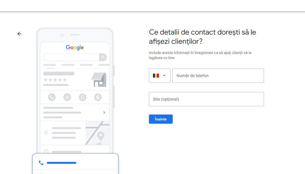 Google Profilul Companiei - date de contact