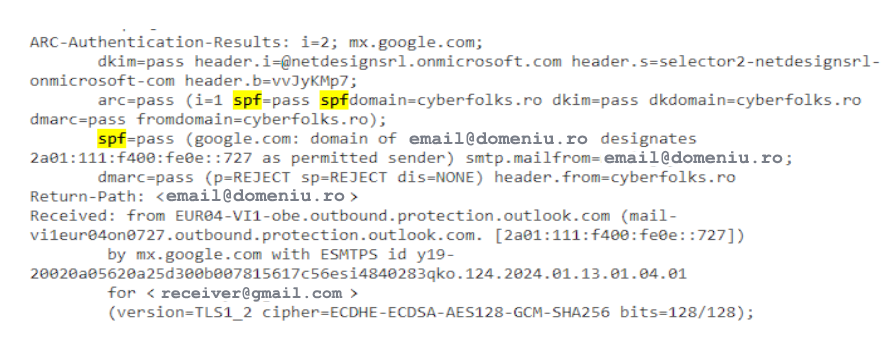1. Livrarea e-mailurilor - antet Gmail